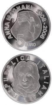 100e geboortedag Anna Magnani 5 euro Italië 2008 Proof